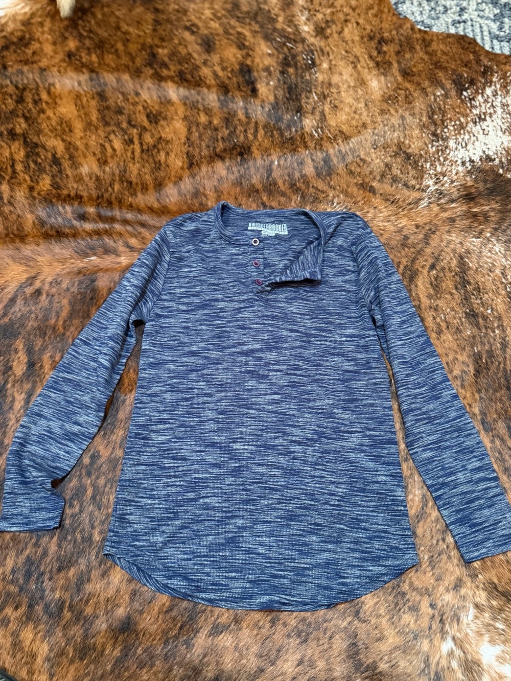 Knickerbocker Shirt Men Medium Blue Heathered Henley Vintage Design